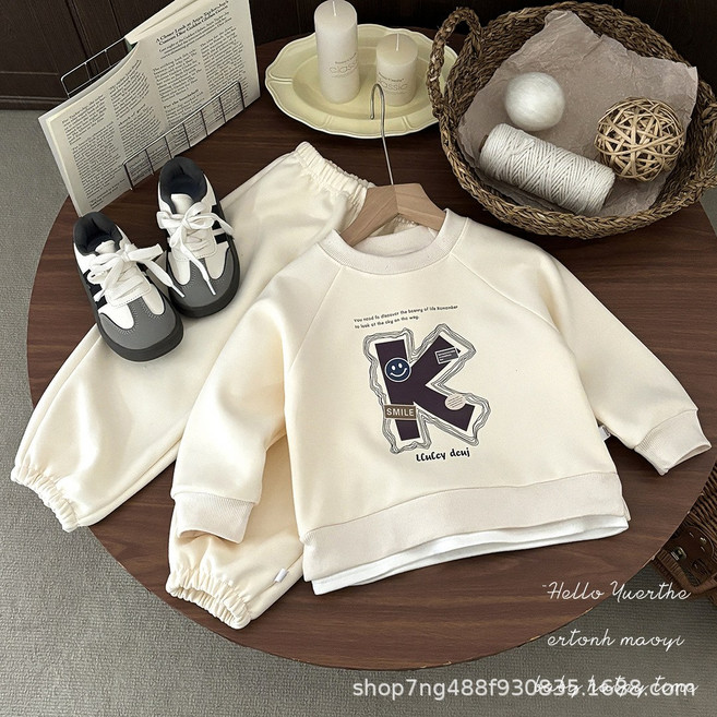 봄 가을 키즈 데일리 K레터링 맨투맨 조거팬츠 세트