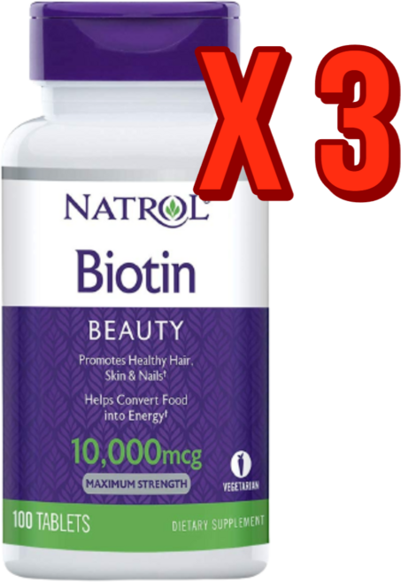 [Natrol] 비오틴 맥시멈 스트렝스 10000 mcg 100 타블렛 3 SET, 300정, 1개