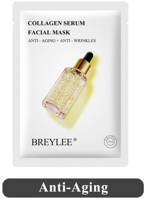 BREYLEE 페이스 마스크 콜라겐 페이셜 시트 마스크 레티놀 여드름 치료 세럼 화이트닝 모이스처 라이저 스킨 케어 안티 에이징 비타민 C, 24K 골드 콜라겐, 1개, 1개입