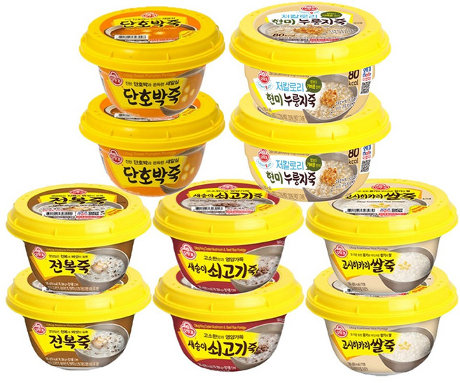 오뚜기 용기죽 5종 전복죽 2개+단호박죽 2개+새송이쇠고기죽 2개+고시히카리쌀죽 2개+현미누룽지죽 2개, 1세트, 2.71kg