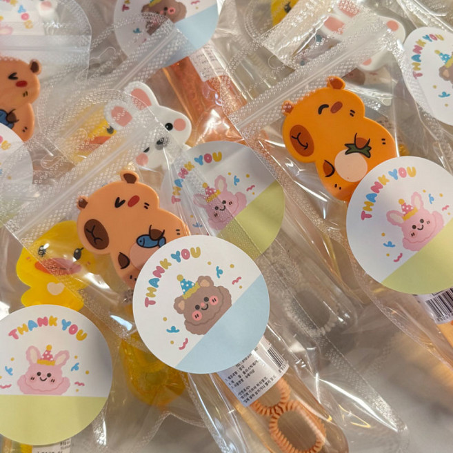 [주랑이네] 동물친구들 비눗방울 구디백 답례품 선물세트, 땡큐스티커, 12개