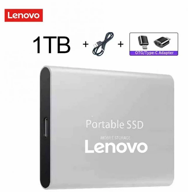 Lenovo 외장형 하드 드라이브 휴대용 SSD 1TB 2TB 모바일 디스크 USB 3.1/Type-C 노트북 MAC용 솔리드 스테, 18 Silver 1TB