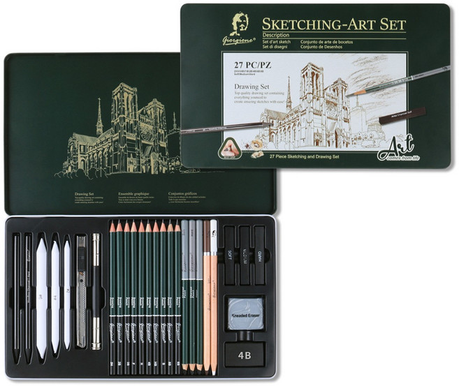 벨라트릭스 스케치 드로잉 세트 전문가용 스케칭 아트 틴 케이스