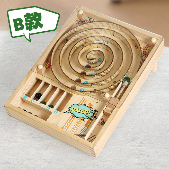 木製彈珠檯 親子互動滾珠軌道玩具 手眼協調桌面遊戲, 彈珠檯玩具B款, 1個