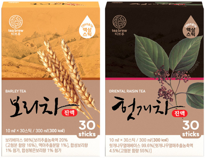 맥널티 티브루 진액 액상스틱 보리차 1박스+헛개차 1박스, 60개, 10ml