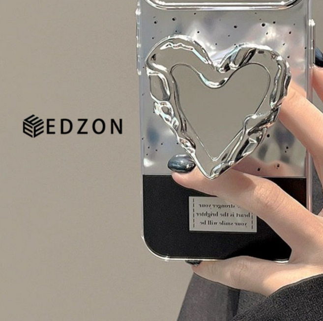 이디존 핸드폰 하트 거울 거치대 휴대폰 스마트톡, 1개, 실버