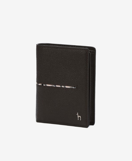 [헤지스 정품/선물포장] HAZZYS 521 헤지스 브라운 라인배색 소가죽 중지갑