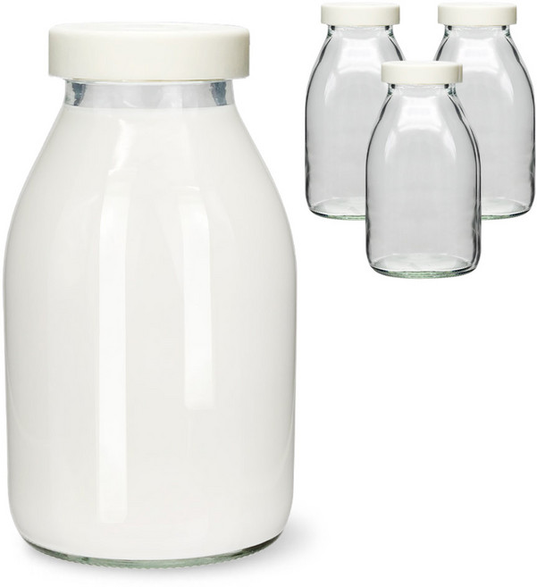 미르코리아 헥사 실리콘뚜껑 레트로 유리 우유병 크림, 520ml, 4개