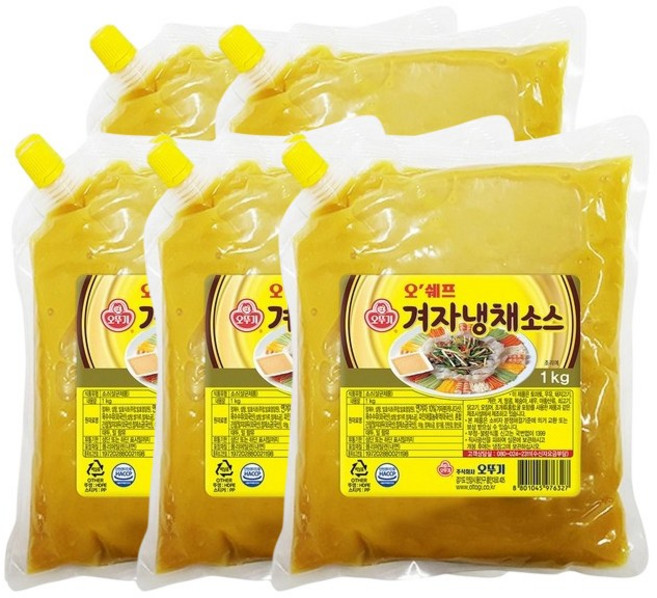 오뚜기 오쉐프 겨자 냉채소스, 1kg, 5개