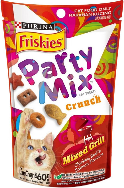 party mix 貓咪香酥餅 3種口味 每包60克, 1個, 紅  炙燒烤肉香酥餅 （雞肉牛肉鮭魚）