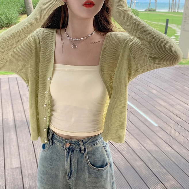 간절기 여름 세미 크롭 얇은 가디건