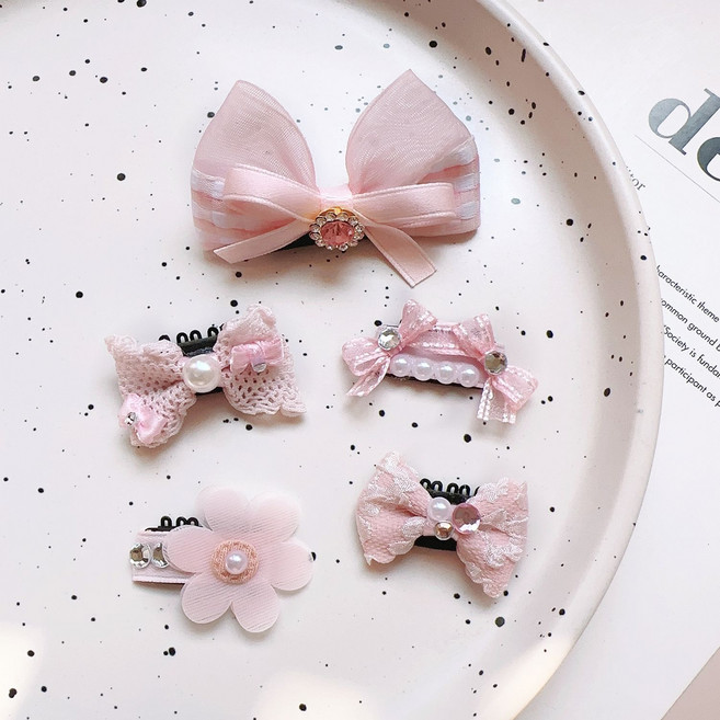 강아지 머리띠 반려동물 머리핀 5종, 5개, 핑크