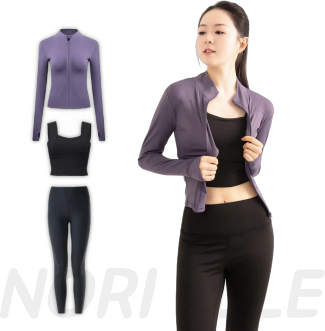 노리엘 요가 필라테스 운동복 3종 세트 집업+브라탑+레깅스