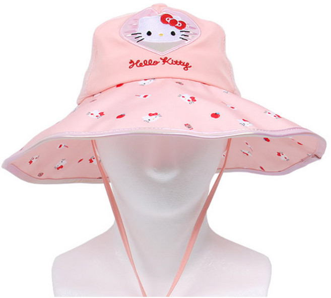 여자아이들이 좋아하느 헬로키티 하트 플랩햇 넓은챙 여름철 시원한 경량 망사 밀짚모자