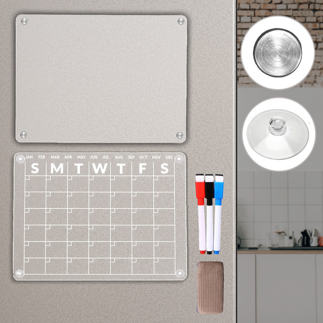 아벨라주 냉장고 투명 아크릴 메모 보드 화이트보드 부착형 마그네틱 보드 흡착판, 1세트