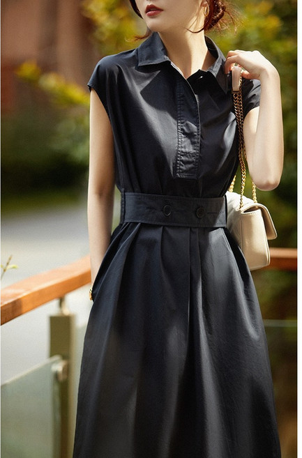 휠렉스 여성 하객룩 반팔 카라넥 벨트 원피스 JT122