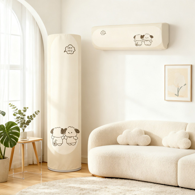 KEMEI 2in1 에어컨 커버 상하세트 세트 원형 스판 스탠드 벽걸이 에어컨 덮개, 라인 강아지