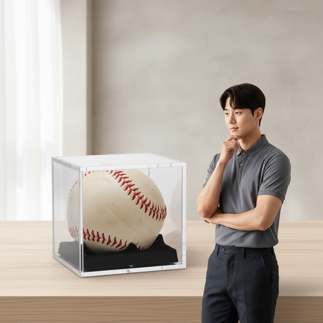 투명 아크릴 야구공 사인볼 보관함 골프공 진열대 장식 케이스 8cm, 야구공케이스-벨벳BK, 1개