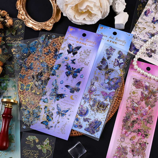 PET 빈티지 꽃 나비 장식 음식 DIY 레트로 다꾸 스티커 세트 모음 동양풍, H세트