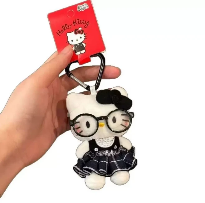 헬로키티 패션 인형 가방 키링 귀여운 캐릭터 자동차 키홀더 3종, 1개, 안경 체크 학생룩