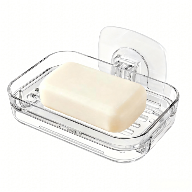 욕실 부착식 무타공 비누 트레이 수납 선반, 투명, 1개