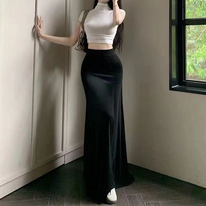 垂墜感顯瘦薄款深灰色長款半身裙