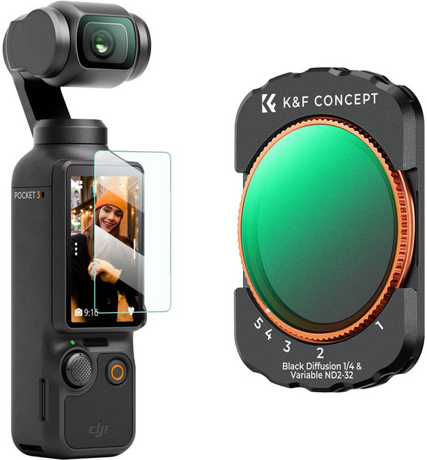 K&F DJI Osmo Pocket 3 / DJI Osmo Pocket 4 용 자석 가변 ND2-ND32 & 블랙 미스트 1/4 ( 2-in-1 멀티 코팅 HD 광학유리 필터), 1개, 단일