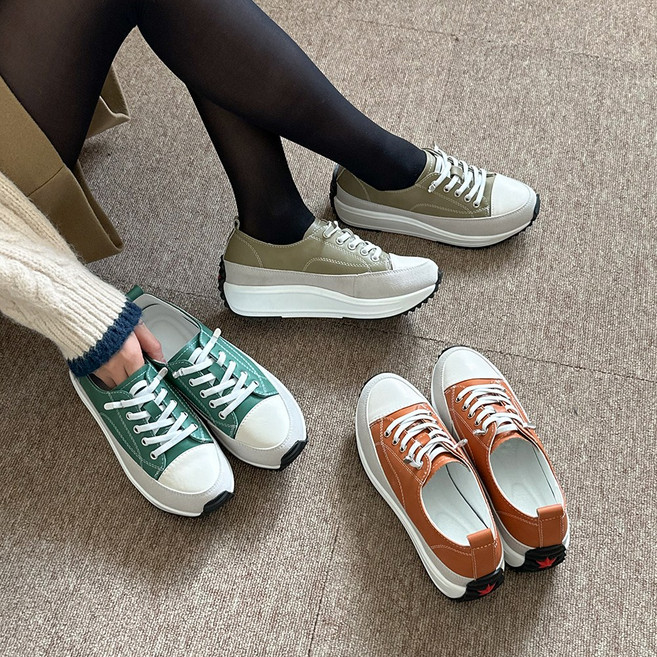 슈리오 여성 컬러 소가죽 키높이 스타 캔버스화 5cm