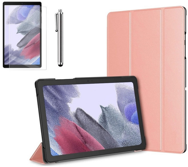 갤럭시탭A7 라이트 Lite 8.7 호환 슬림 북커버 케이스 스탠드+액정필름+터치펜 SM-T220N T225N 케이스나라, 로즈골드, 기본 케이스