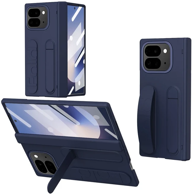 Google Pixel 10 Pro Fold 케이스 ELVEV 고급 PU 가죽 소프트 실리콘 손목밴드+스크린 프로텍터 스타일러스, 01 구글 픽셀 10 프로 폴드, 03 Blue-with Pen
