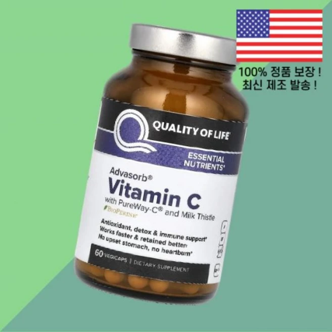 삶의 어드바소브 비타민C 비타민씨 비타민시 식물성 베지캡슐 60정 Quality of Life Advasorb Vitamin C 60 Vegicaps, 삶의 어드바소브 비타민C 비타민씨 비타민시 식물성 베지, 1개 - 쿠팡