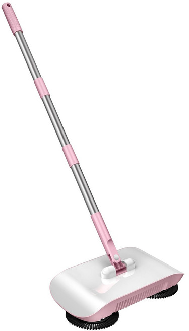 핸드푸시형 수동 청소기 실내 바닥 청소 머리카락 제거 경량 무전원 일체형, 분홍색, 1개