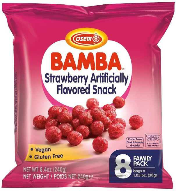 이스라엘 Osem 밤바 스트로베리 콘 퍼프 안주 과자 30g X 8봉, 240g