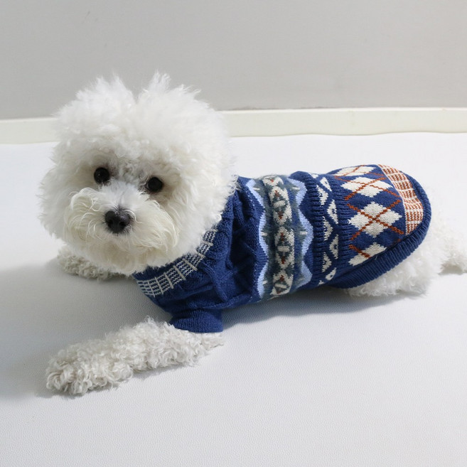 드림계곡 기하학 패턴 심플 강아지 스웨터, 1개, 블루