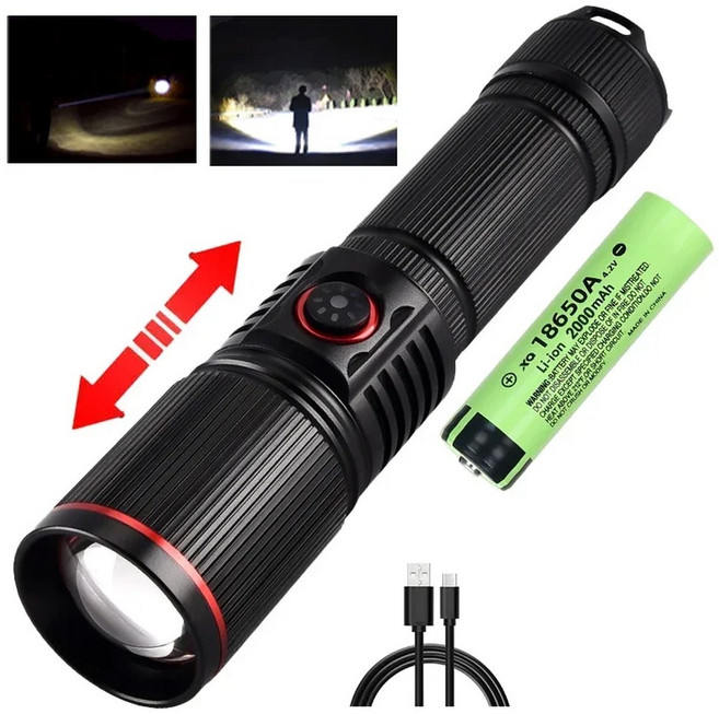 30W 높은 밝은 토치 낚시 손전등 전력 조명 유형 충전식 캠핑 야외 사냥 램프 산책 LED, 18650 Battery, 4) 18650 Battery, 1개