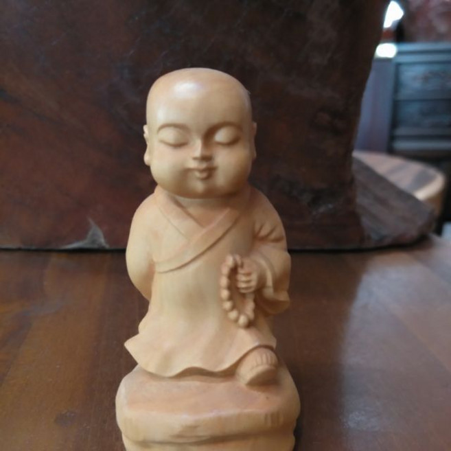 Q版可愛小沙彌木雕擺飾品 冥想和尚療癒小物