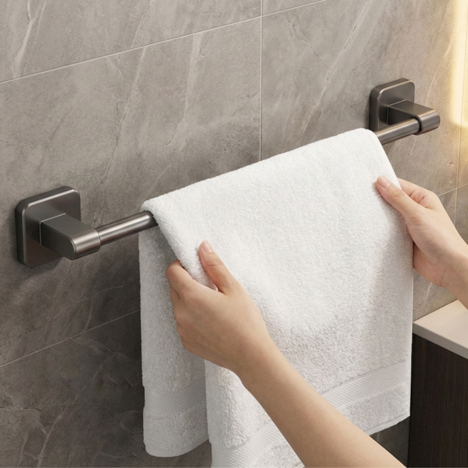 우키오브젝트 욕실 무타공 타올 수건걸이, 1세트, 그레이