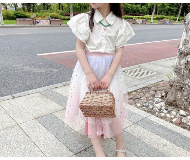 Toruva어린이 귀여운 레이어드 스커트 드림 그라데이션 파티 룩14세 이상