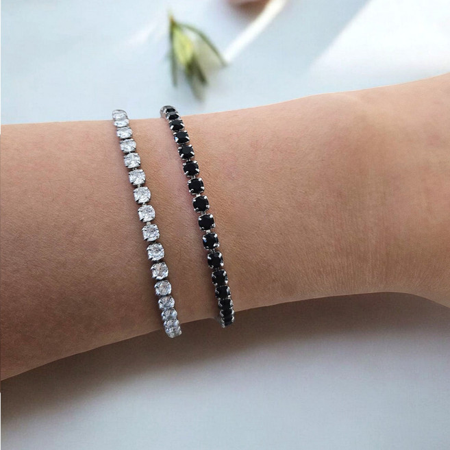 뉴뱅샵 써지컬 스틸 팔찌 남자 여자 테니스 팔찌 지르코니아 커플