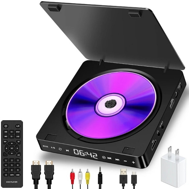 가정용 휴대용 고화질 DVD 터치 패널 플레이어 지지대 1080 영화 및 텔레비전 음악 플레이어 어린이 부모님 들께 완벽한 선물, 1.1pc, 1개