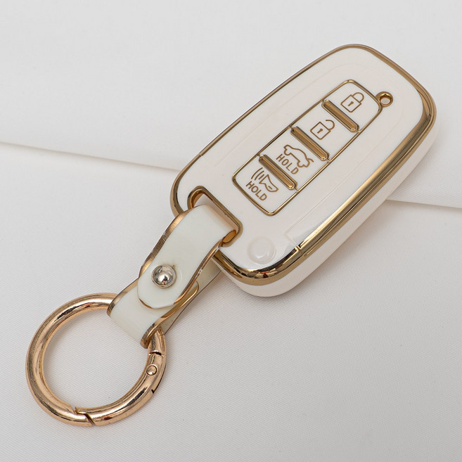 현대 그랜저 투싼 싼타페 K5 K7 기아 모하비 호환 차 키 케이스 홀더 커버 스마트 리모컨 TPU 원형 스트랩, 4버튼_TA32_KH13, 화이트