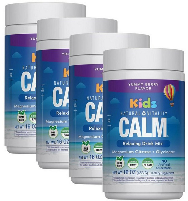 내추럴 바이탈리티 캄 마그네슘 시트레이트 드링크믹스 믹스베리맛 Natural Vitality Calm Kids Magnesium, 4개, 453g