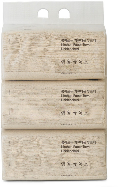 생활공작소 뽑아쓰는 무표백 천연펄프 키친타올, 100매입, 3개