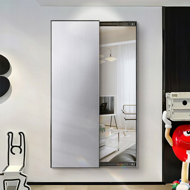 전신거울 벽걸이형 스테인리스 대형 미러 현관 인테리어 슬라이딩 수납형 DIY 부착 거울, 2_블랙 프레임 자석 거울 스테인리스 자석 액자 50x
