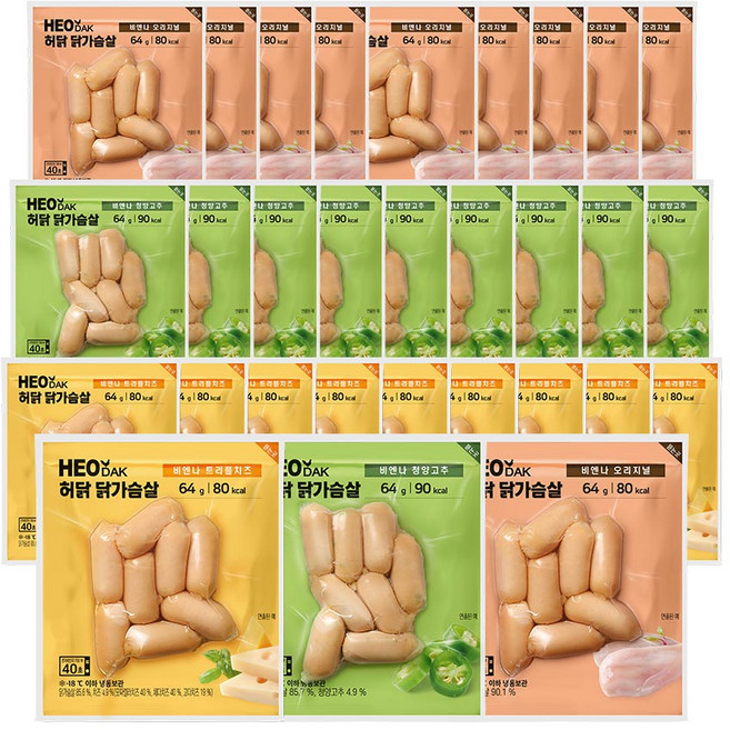 허닭 닭가슴살 비엔나 64g 3종 혼합, 30개