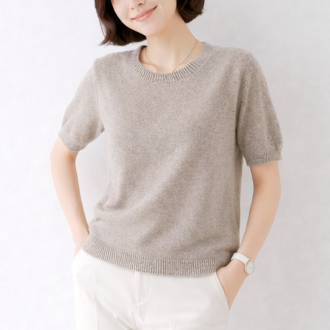 제이지나 여성 반팔 니트 라운드 니트티