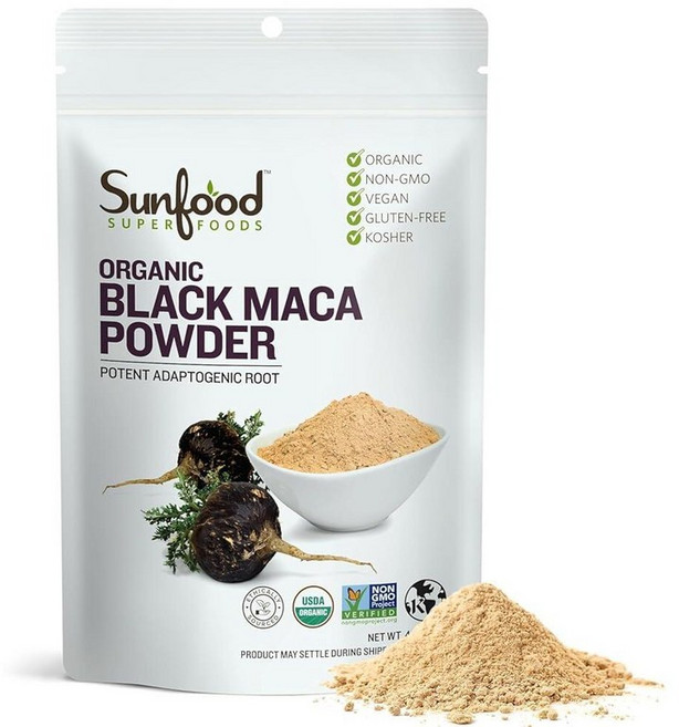 Sunfoods Superfoods 유기농 블랙 마카 파우더 - 뿌리 파우더 남성 및 여성용 페루 생 비건 프리미엄 113.4g(4온스) 백 311946, 1개