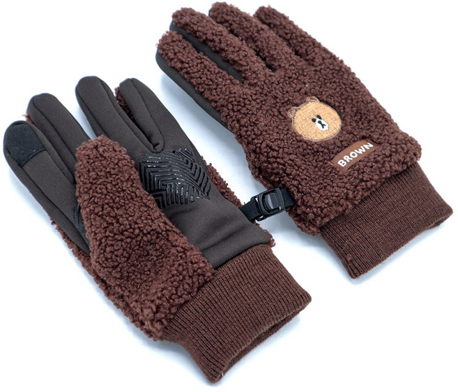 어린이 스마트터치장갑 라인프렌즈 브라운 부클 뽀글이장갑 아동 초등 겨울 방한용 스마트폰 터치 남아 여아 손가락 키즈 장갑