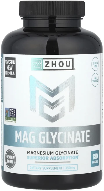 단백질 비타민 철분 마그내슘 칼슘 Zhou Nutrition Mag 글리시네이트 캡슐 180정 고루고루섭취해주세요, ZhouNutritionMag글리시네이트캡슐180정, 1개 - 쿠팡