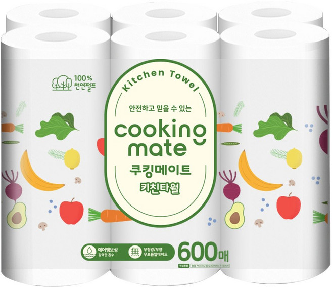 쿠킹메이트 키친타올 100매X6롤 (600매), 600매, 1개